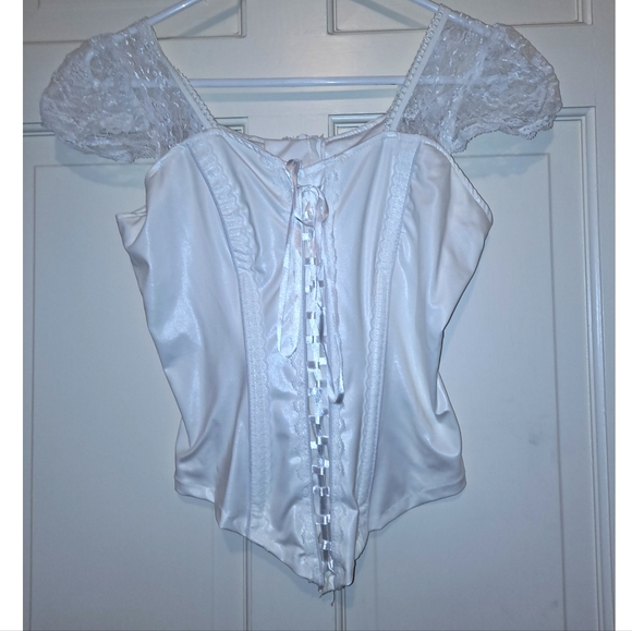 unknown Tops - White lace short sleeve corset lace up high low lingerie top y2k shirt